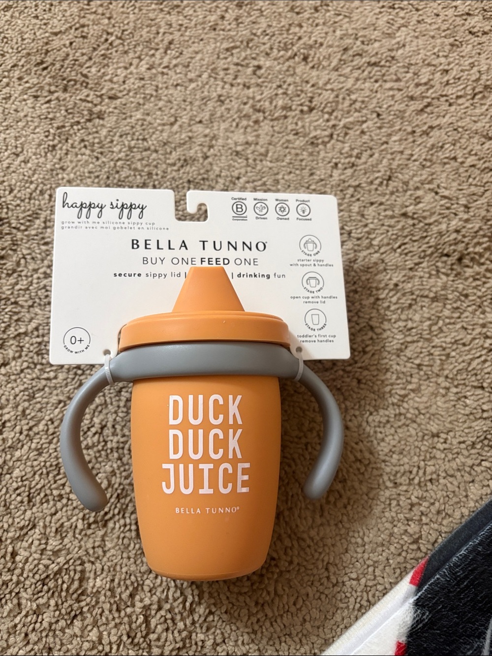 Bella Tunno Orange 'Duck Duck Juice' Silicone Sippy Cup with Gray Handles